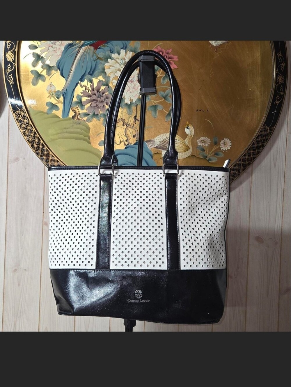 Christian Lacroix White and Black Perforated Tote